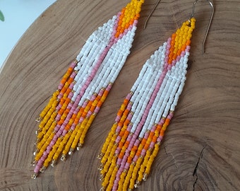 Handwoven seed bead fringe earrings