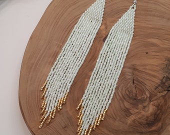 Handwoven seed bead fringe earrings