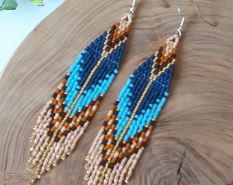 Handwoven seed bead fringe earrings