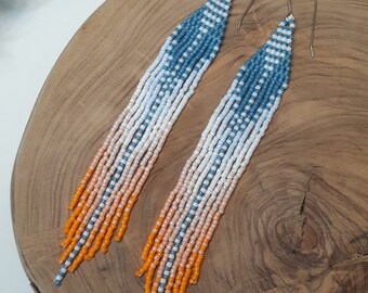 Long handwoven seed bead fringe earrings