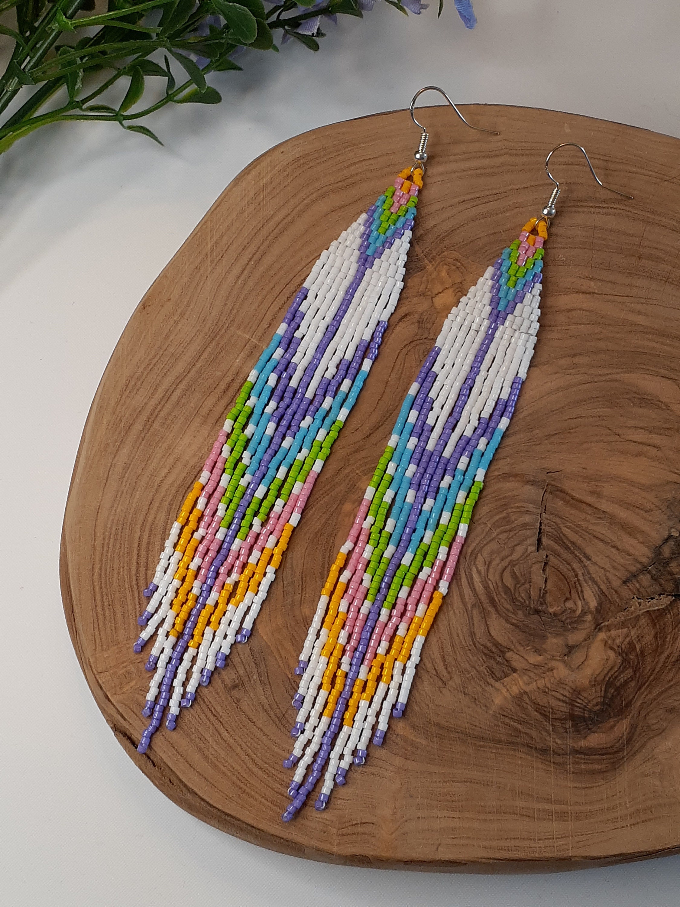 Handwoven Native Style Seed Bead Fringe Earrings - Etsy