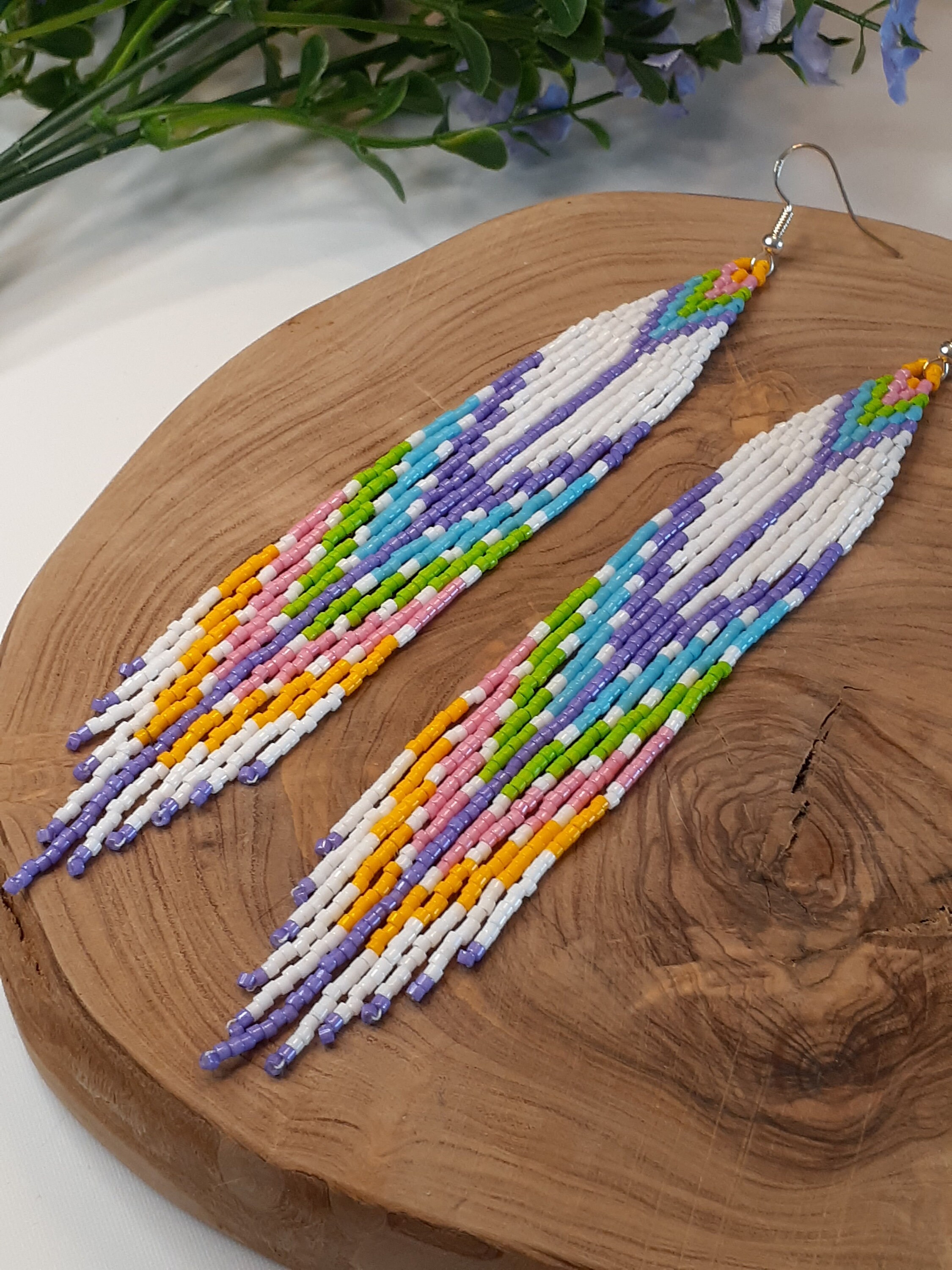 Handwoven Native Style Seed Bead Fringe Earrings - Etsy