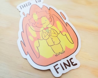 Aziraphale 'THIS IS FINE' 3 inch sticker