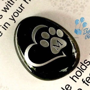 Engraved Paw Print Pocket Pebble - In Loving Memory - Memorial Keepsake Pebble
