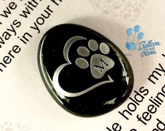 Engraved Paw Print Pocket Pebble - In Loving Memory - Memorial Keepsake Pebble