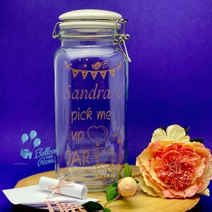 Frasco de mensajes grabado personalizado pick me up con etiquetas hechas a mano