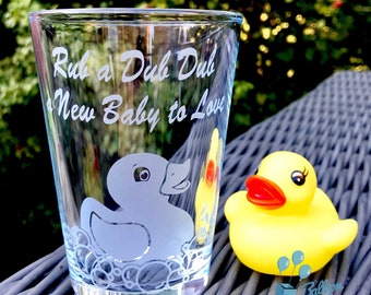 Rub a Dub Dub a New Baby to Love Engraved Glasses - Baby Shower Glasses