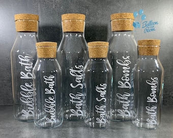 500ml and 1L Engraved Personalised Storage Bottles with Cork Lids - Glass Bubble Bath Bottles - Bath Salts - Bath Bomb Storage Jars
