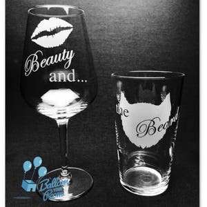 Beauty And... The Beard - Engraved Wine and Pint Glass Set