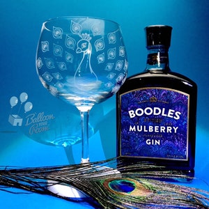 Peacock Balloon Gin Glass - Engraved Balloon Gin Glass