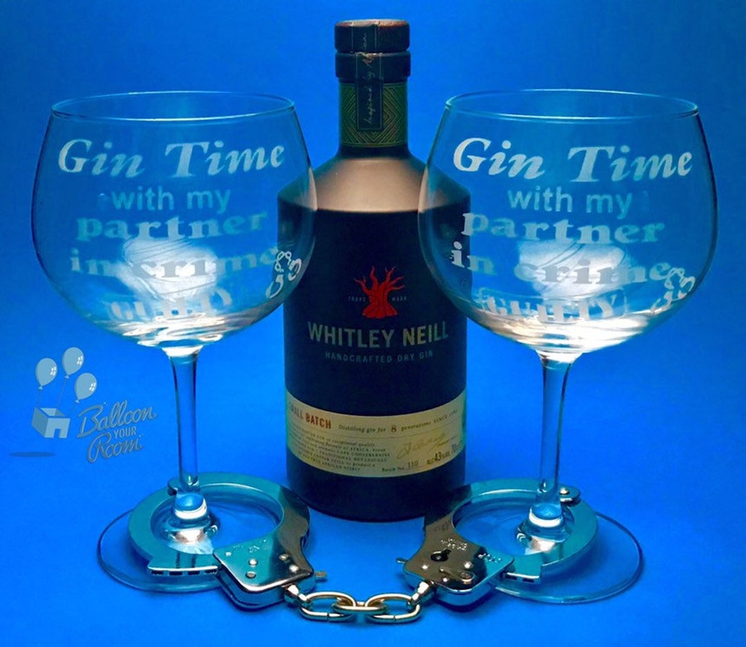 Gin Time With My Partner in Crime Balloon Gin Glasses Engraved Balloon