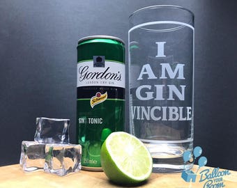 I Am Gin Vincible Engraved Hi-Ball Gin Glass