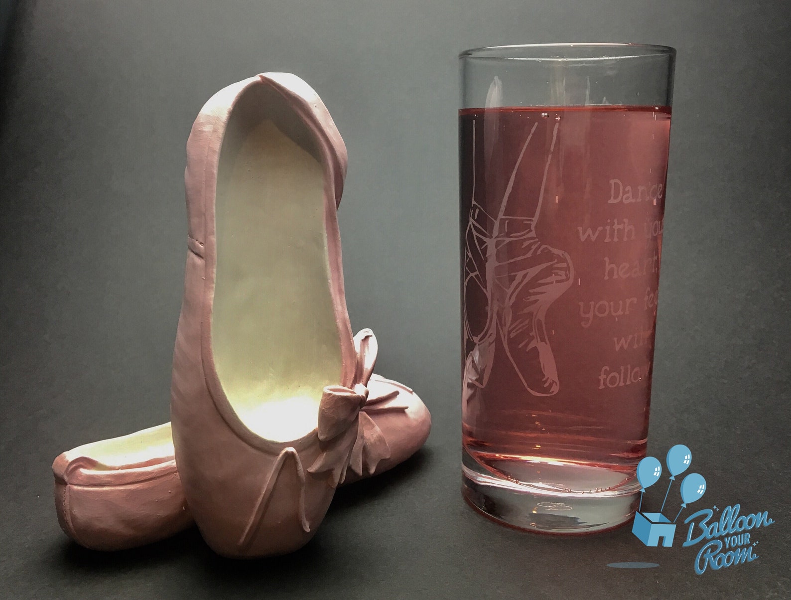 ballet shoes glass - dance with your heart, your feet will follow - engraved hi-ball glass