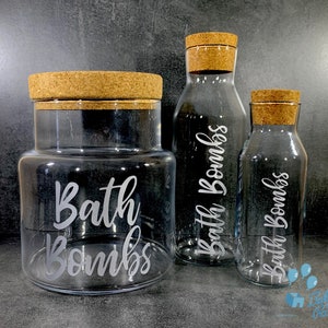 500ml and 1L Engraved Personalised Storage Bottles with Cork Lids - Glass Bath Bomb Storage Bottles - 3.5L Bath Bomb Storage Jar