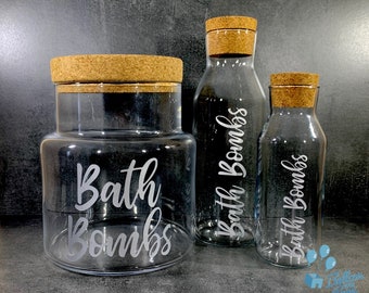 500ml and 1L Engraved Personalised Storage Bottles with Cork Lids - Glass Bath Bomb Storage Bottles - 3.5L Bath Bomb Storage Jar