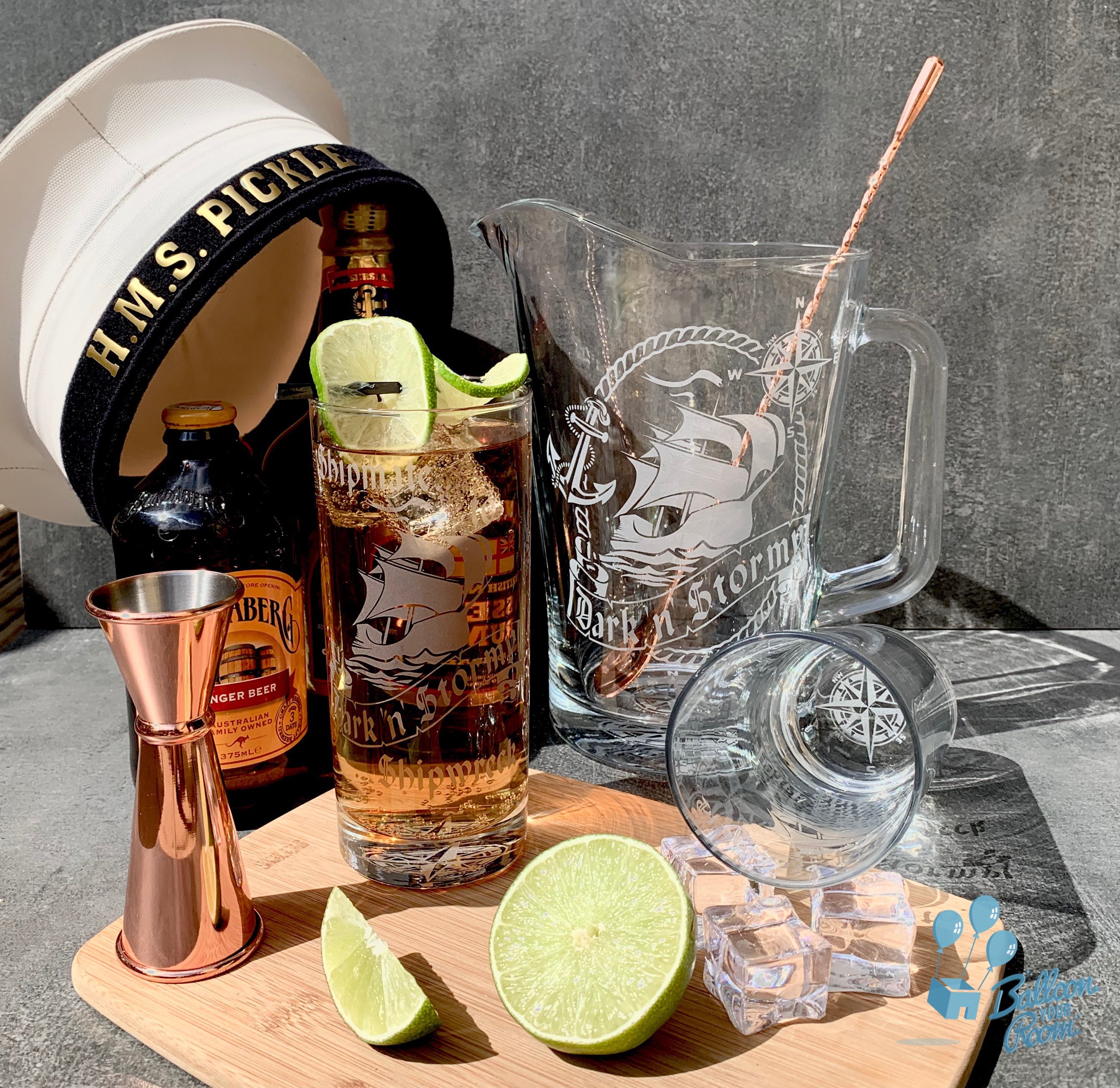 Dark and Stormy Cocktail Engraved HiBall Glass and Jug Rum Etsy