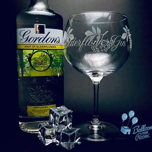 Elderflower Gin Balloon Gin Glass - Engraved Balloon Gin Glass
