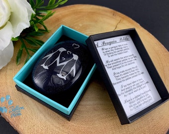 Luxury Engraved Penguin Pebble - Personalised With Initials - Keepsake Pebble - Gift Boxed