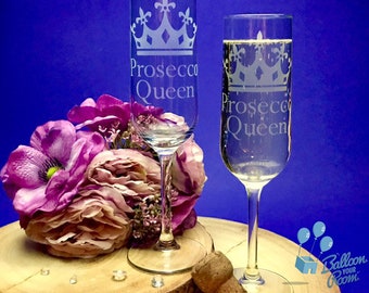 Prosecco Queen - Engraved Champagne Flute Glass - Prosecco Glass