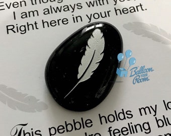 Engraved Feather Pocket Pebble - In Loving Memory - Memorial Keepsake Pebble