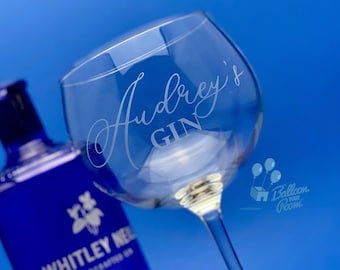 Personalised Balloon Gin Glass - Engraved Balloon Gin Glass - Name Gin Glass