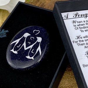 Small Luxury Engraved Penguin Pebble - Personalised With Initials - Keepsake Pebble - Gift Boxed