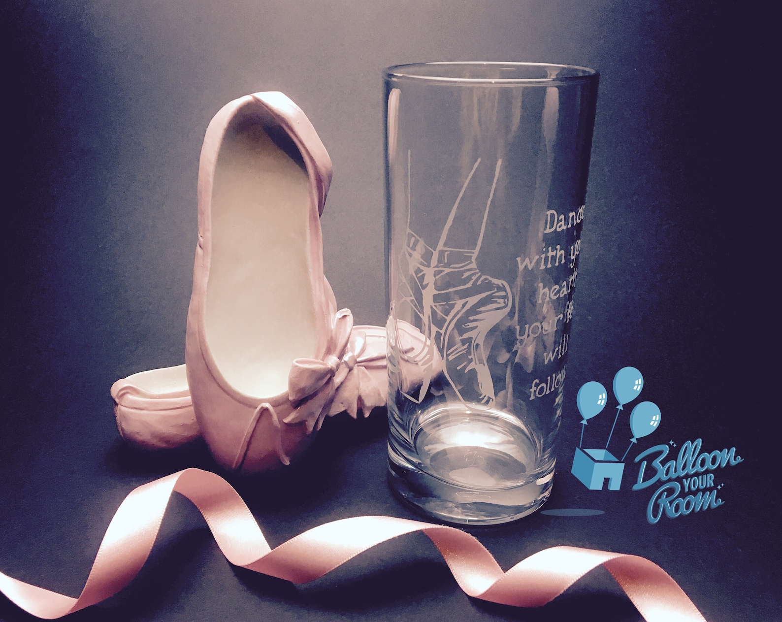 ballet shoes glass - dance with your heart, your feet will follow - engraved hi-ball glass