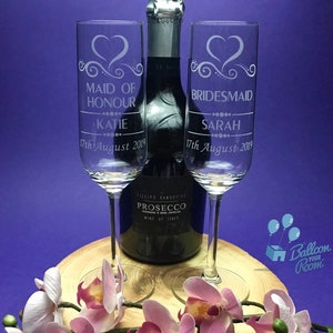 Maid of Honour and Bridesmaid - Wedding - Engraved Champagne Flute Glasses