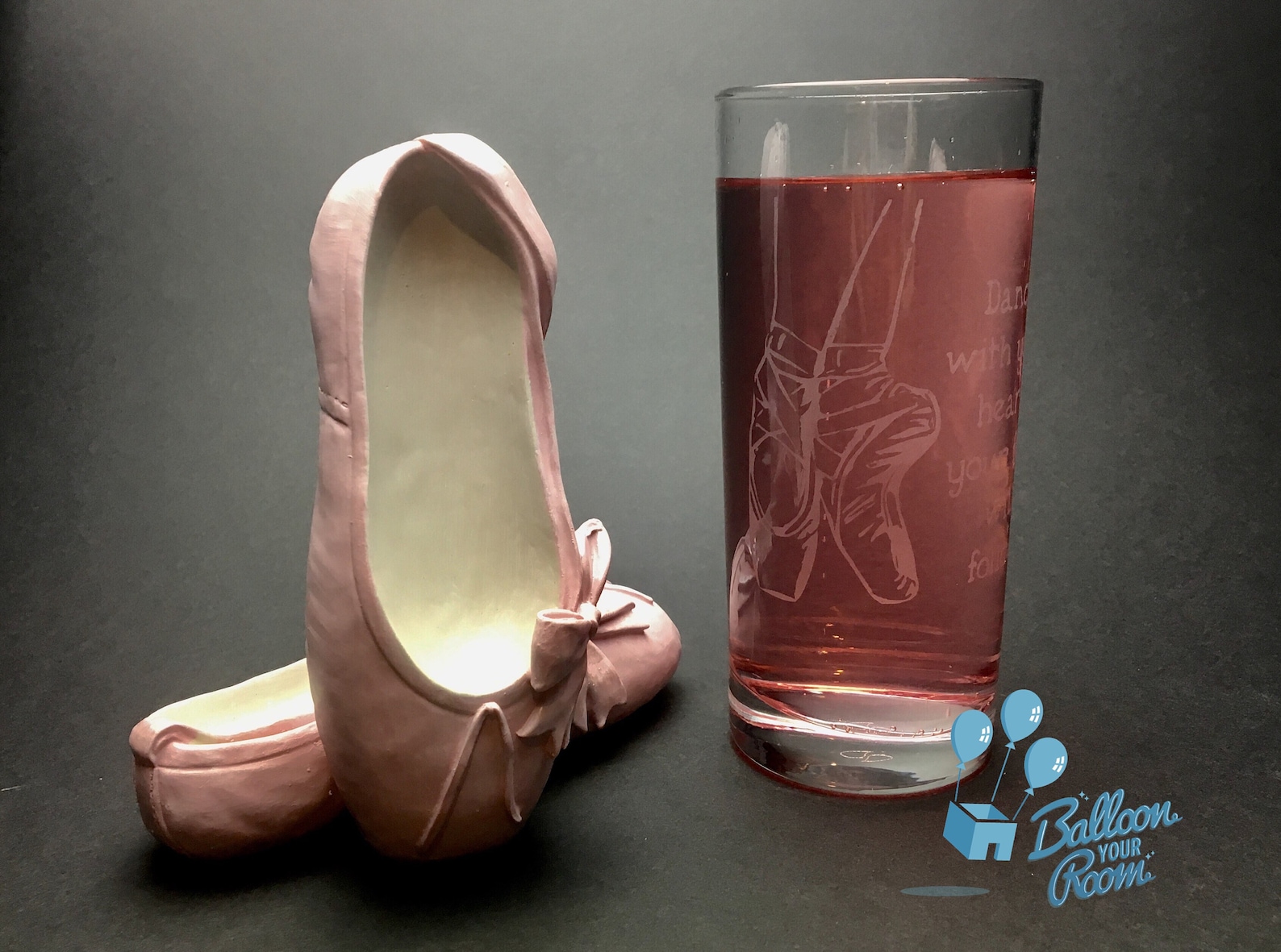 ballet shoes glass - dance with your heart, your feet will follow - engraved hi-ball glass