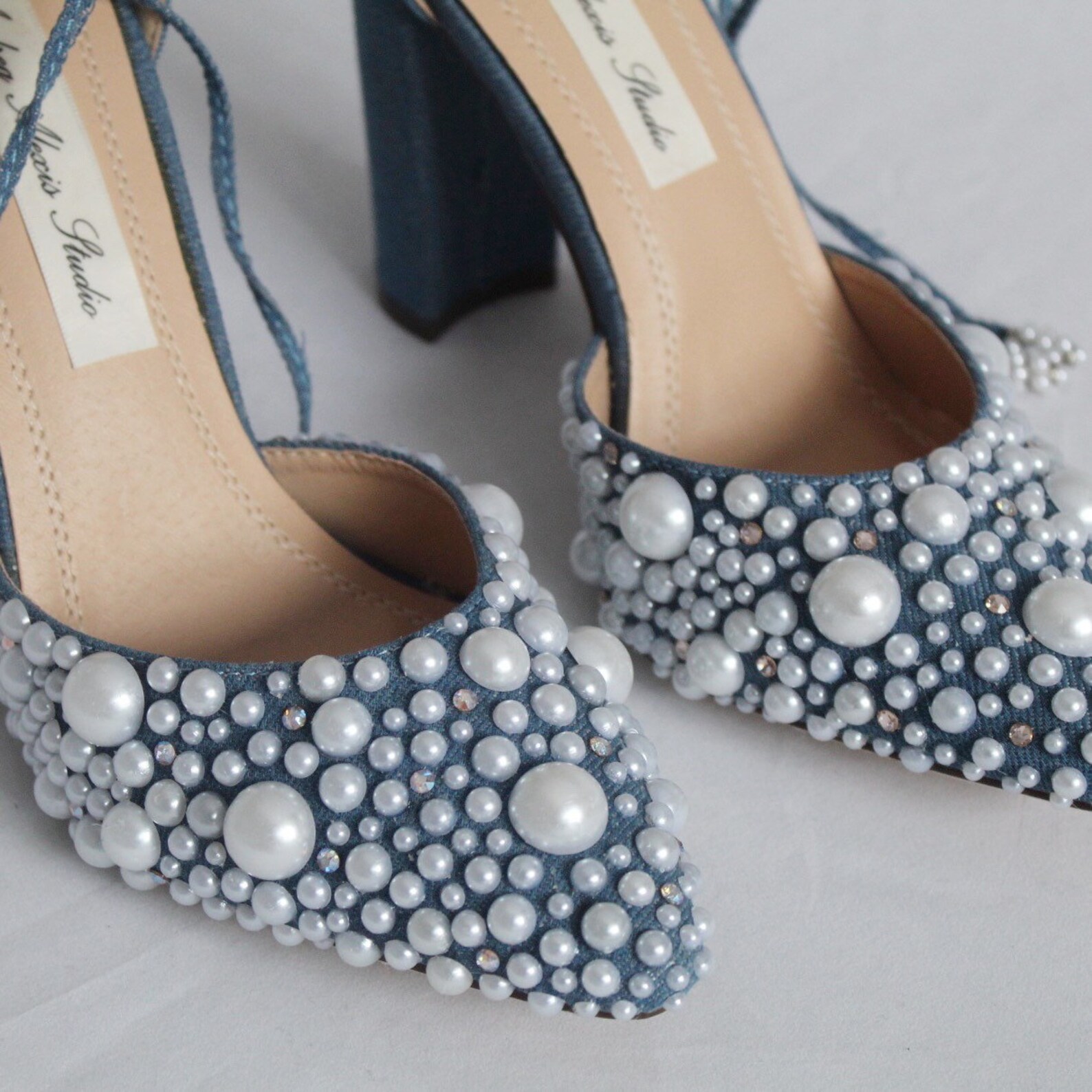 Jean block heels embellished with pearls and Swarovski Etsy