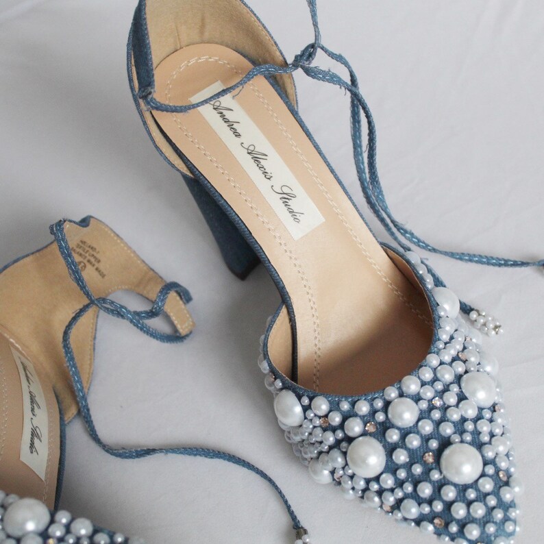 Jean block heels embellished with pearls and Swarovski Etsy