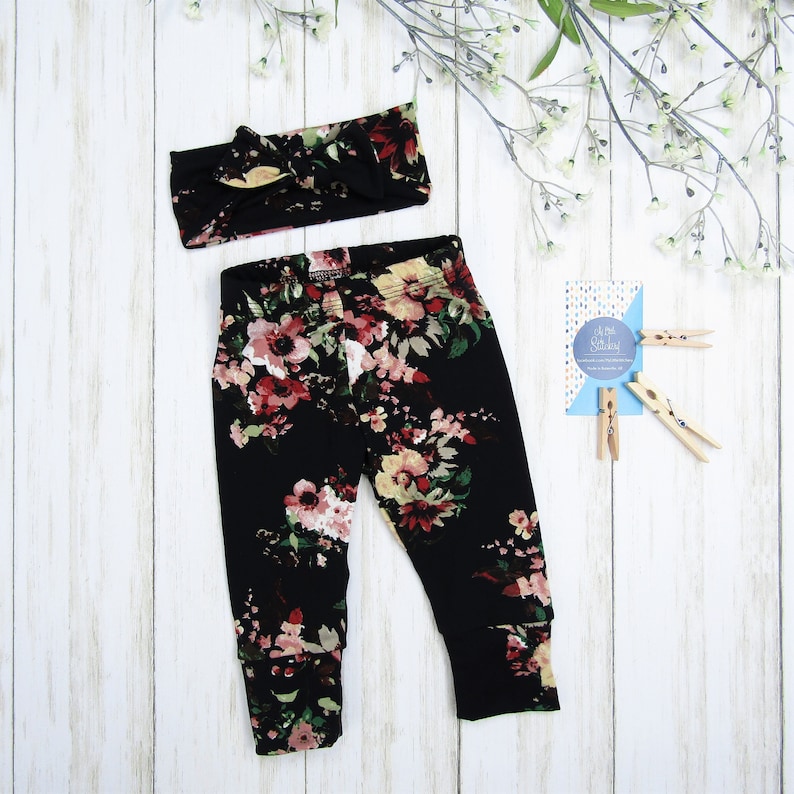 Infant Leggings Bow Set Black hand wildflow black Fort SEAL limited product Worth Mall Floral; made