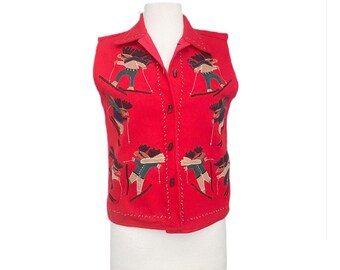 Vintage Dress Barn Red Skiing Moose Collared Vest | Size Small