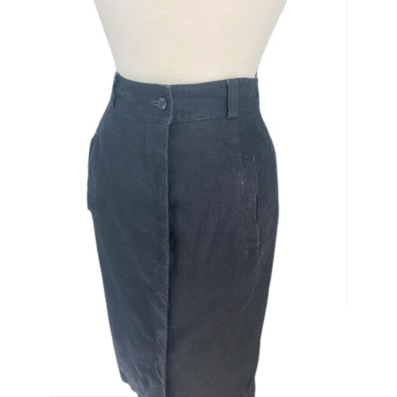 Vintage Black Linen Button Front Skirt | Size 10 - image 3