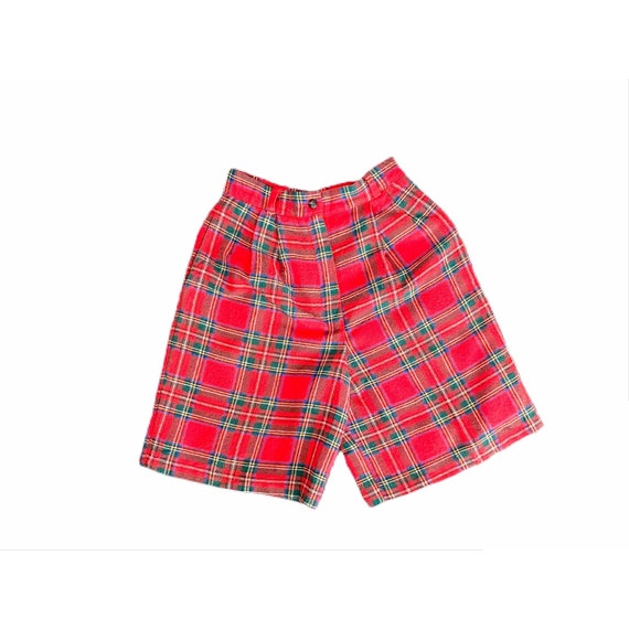 Vintage Red Plaid Wool High Waisted Shorts | Size… - image 1