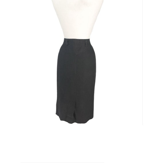 Vintage Black Linen Button Front Skirt | Size 10 - image 2