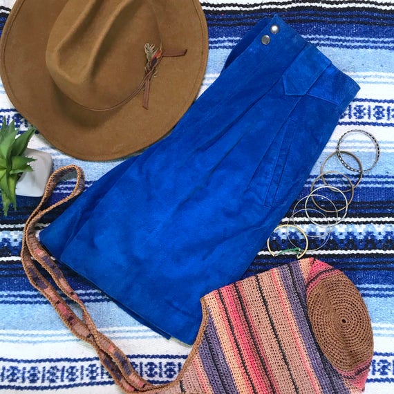Vintage Blue Suede High Waisted Shorts | 1970's Sh