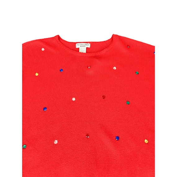 Vintage Red Bedazzled Petite Short Sleeve Sweater… - image 3
