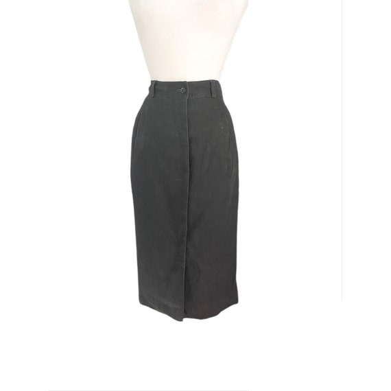 Vintage Black Linen Button Front Skirt | Size 10 - image 1