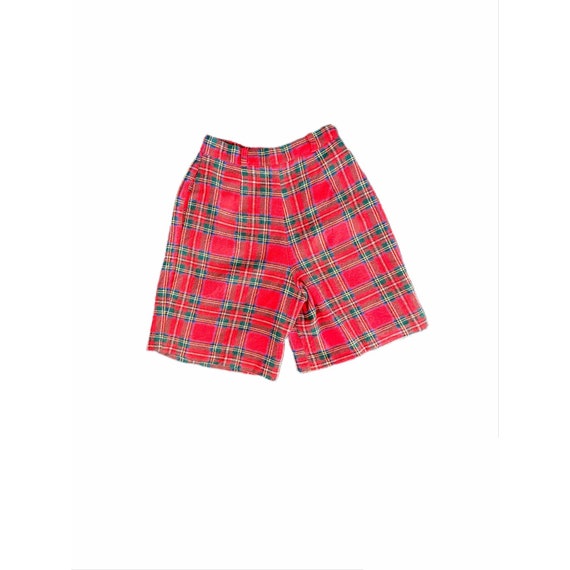 Vintage Red Plaid Wool High Waisted Shorts | Size… - image 2