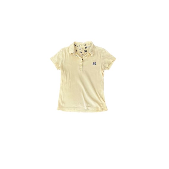 VTG 90s Butter Yellow Polo with Embroidered  Purp… - image 1