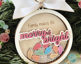 Family Names Christmas Ornament SVG File, Shaker Ornament Glowforge Laser File, Gift for Friends, Teammates, Roommates, Coworkers, Teachers