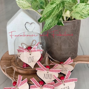 Farmhouse Valentine Ornament Set, Valentines Decorations, Valentines Decor, Valentines Day Conversation Hearts, Heart Ornaments
