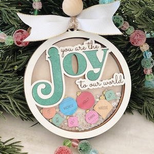 Family Names Christmas Ornament SVG File, Joy Shaker Ornament Glowforge Laser File, Gift for Parents, Gift for Mom, Grandma, Gift from Kids