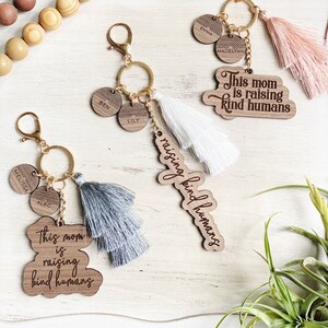 Mother&#39;s Day Personalized Keychain SVG File, Laser File, Glowforge SVG File, Gift for Mom, Gift from Kids, Raising Kind Humans SVG