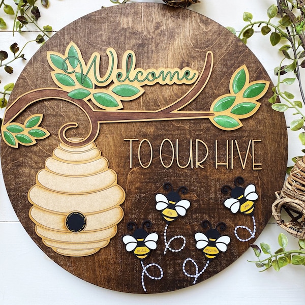 Welcome To Our Hive Round Sign SVG File, Laser SVG File, Glowforge File, Bumble Bee File, Frontporch Sign SVG, Instant Digital Download