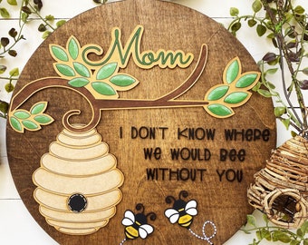 Archivo SVG de signo redondo personalizado del día de la madre, archivo láser, archivo Glowforge, signo de abeja Bumble, signo para mamá, abuela, signo de bordado de mamá
