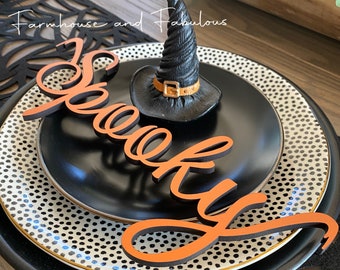 Halloween SVG File, Halloween Tablescape Plate Words, Wood Words, Glowforge File, Laser SVG, Cricut, Silhouette, Haunted Spooky Boo Wicked