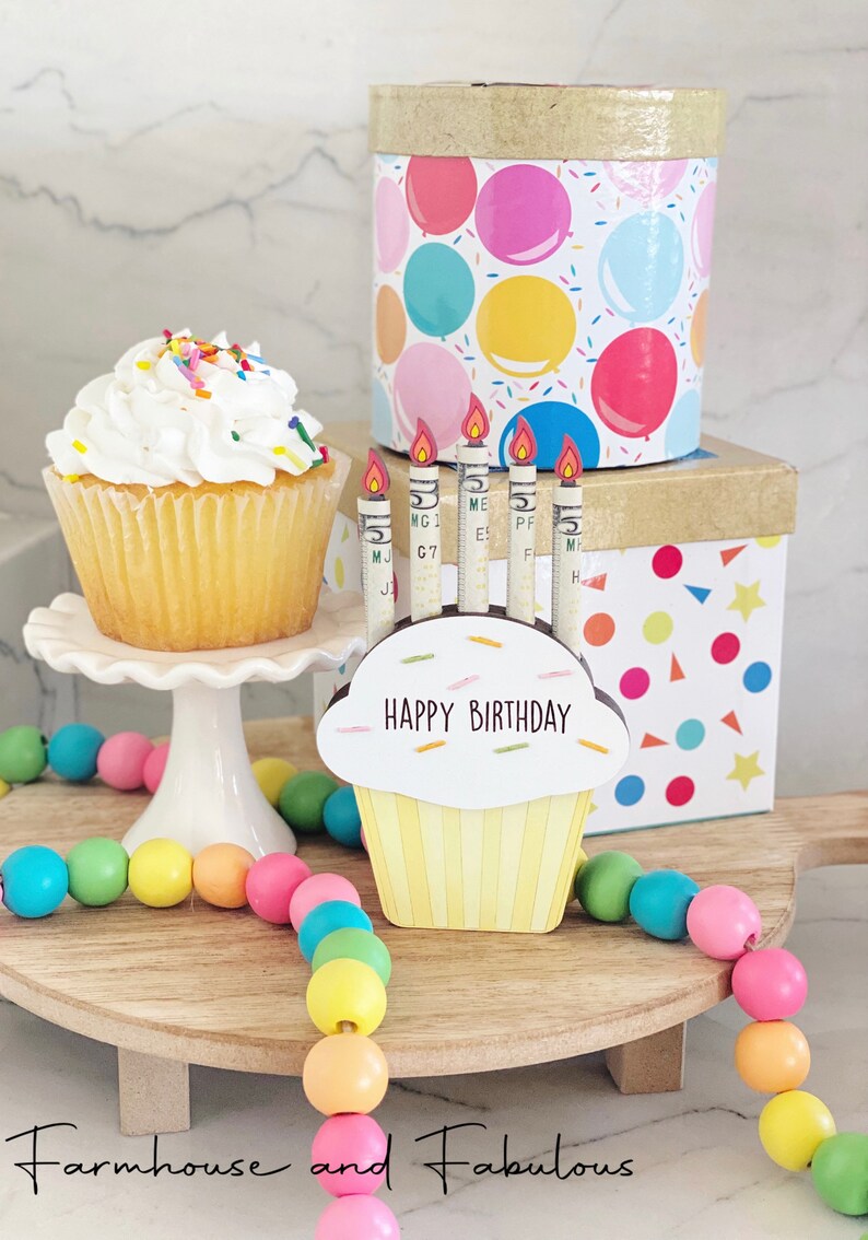 Birthday Cake Money Holder SVG File, Birthday Gift, Personalized Birthday Gift, Birthday Cake SVG, Laser File, Glowforge SVG File, Cupcake image 2