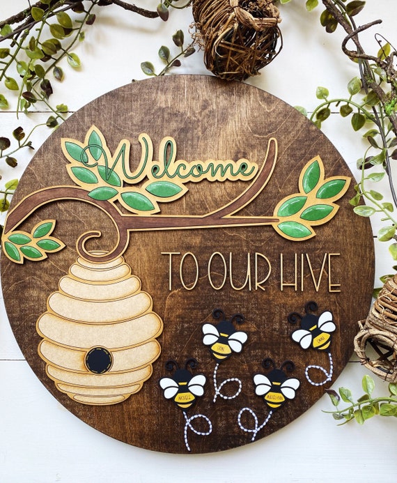 Welcome To Our Hive Round Sign SVG File, Laser SVG File, Glowforge File, Bumble Bee File, Frontporch Sign SVG, Instant Digital Download